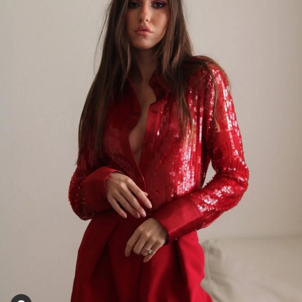 Zara Sequin Red Shirt Size S NWT
